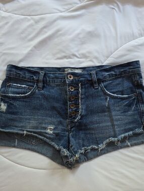 Free People Distressed Button-Front Jean Shorts